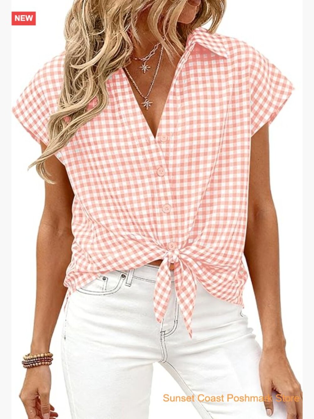 Womens Short Sleeve Plaid Button Down Blouse Dressy Casual Summer Work Tops